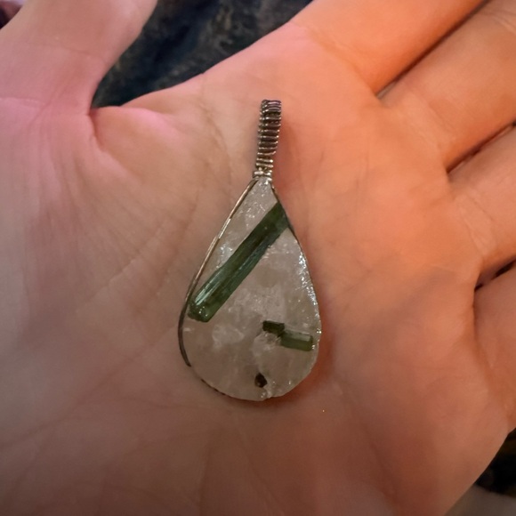 Jewelry - Vintage Tourmaline & Quartz Teardrop Hand-wrapped Pendant